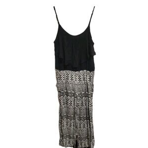 BCX Jumpsuit Womens XL Black White Patterned Sleeveless Wide Leg Boho